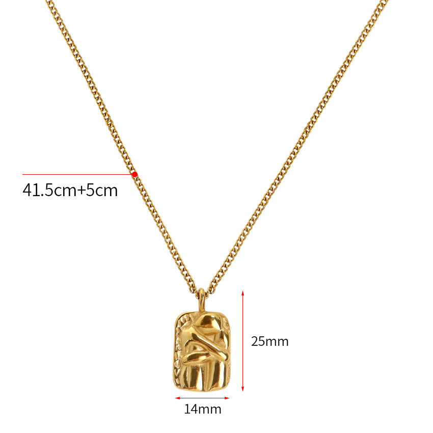 Wholesale Square Pendant Titanium Steel Necklace Gold Plated Sweater Chain